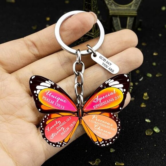 Bible Verse Keychain Bag Charm God Says You Are Butterfly - Picture 2 of 9
